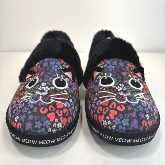 Skechers BOBS Too Cozy Meow Slippers Black Floral Leopard Cat Size 8 - Picture 3 of 12